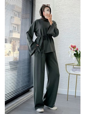 Miraydin Butik Kadın Belden Bağlamalı Asimetrik Pantolonlu Ikili Takım M26173 - Koyu Yeşil