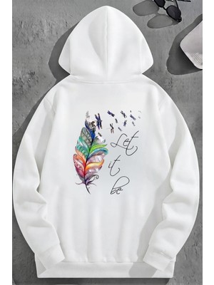 Kozz Style Unisex 3 Iplik Pamuklu Beyaz Letıtbe Baskı Bol Kalıp Sweatshirt Hoodie