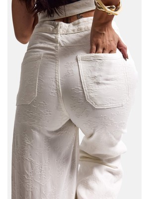 It's Basic Kadın Beyaz Palazzo Fit T16T Özel Desenli Kumaş Tasarım Denim Jean