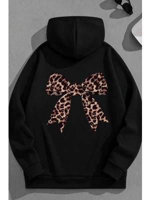 Kozz Style Unisex 3 Iplik Pamuklu Siyah Leoparkurdele Baskı Bol Kalıp Sweatshirt Hoodie