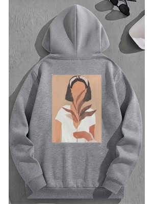 Kozz Style Unisex 3 Iplik Pamuklu Gri Hayalifigür Baskı Bol Kalıp Sweatshirt Hoodie
