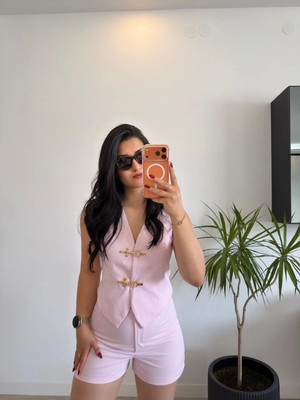 Rosyposy Kadın Pembe Pamuklu Yelek Şort Takım