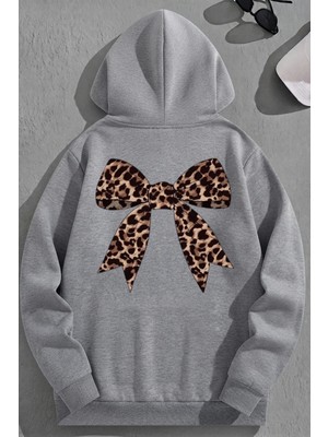Kozz Style Unisex 3 Iplik Pamuklu Gri Leoparkurdele Baskı Bol Kalıp Sweatshirt Hoodie