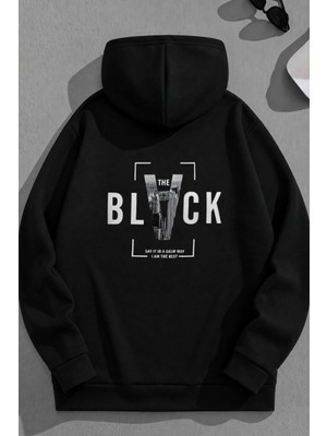 Kozz Style Unisex 3 Iplik Pamuklu Siyah Sırtblack Baskı Bol Kalıp Sweatshirt Hoodie