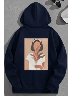 Kozz Style Unisex 3 Iplik Pamuklu Lacivert Hayalifigür Baskı Bol Kalıp Sweatshirt Hoodie