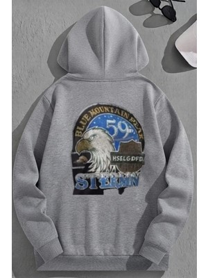 Kozz Style Unisex 3 Iplik Pamuklu Gri Stermn Baskı Bol Kalıp Sweatshirt Hoodie