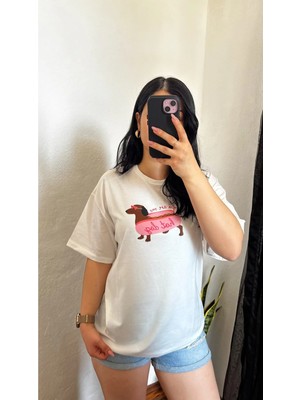Rosyposy Kadın Pamuklu Baskılı Oversize Beyaz T-Shirt