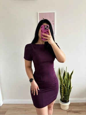 Rosyposy Kadın Mürdüm Prenses Kol Şık Mini Elbise