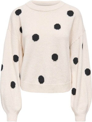 Only Onlrıca Ls Detaıl O-Neck Beyaz Siyah Kadın Kazak 15375856