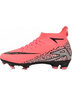 Ayakmod Pembe-Siyah Çoraplı Bağcıklı Unisex Krampon Futbol Ayakkabısı Süperfly
