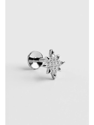 So CHIC Kutup Yıldızı 18 Ayar Beyaz Altın Kaplama Gümüş Flat-Lobe Piercing