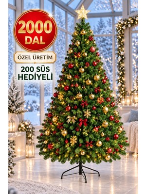 La Confiance 300 cm Yılbaşı Ağacı 2000 Gür Dallı Noel Ağacı Yılbaşı Çam Ağacı 200 Süs ve Işık Hediyeli