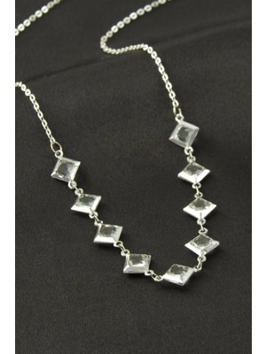 Aura Ev Mağazası Kare Kristal Taşlı Kolye