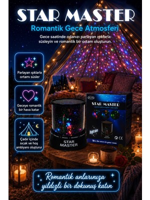 Aura Ev Mağazası Dekoratif LED Yıldız Gece Lambası Renkli Işık Efektli Oda Atmosfer Projektörü