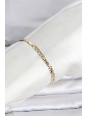 Marsilyan cm 14K Gold Renk Lazerli Yassı Zincir Model Kadın Bileklik 5886