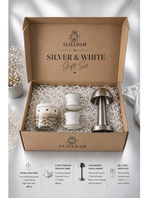 Elieldam Doğum Günü, Özel Gün, Yeni Iş, Yeni Ev Hediyesi Silver Şarjlı Dokunmatik Masa Lambası, Fincan, Soya Wax Mum Hediye Seti