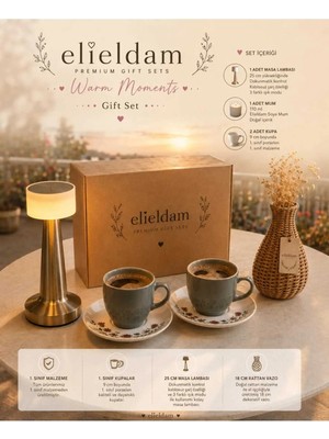 Elieldam Doğum Günü, Özel Gün, Yeni Iş, Yeni Ev Hediyesi Masa Lambası, Soya Mum, Porselen Fincan ve Rattan Vazo Seti