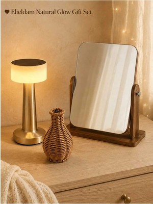 Elieldam Doğum Günü, Özel Gün, Yeni Iş, Sevgiliye Hediye, Yeni Ev Hediyesi Masa Lambası, Ayna ve Rattan Vazo Premium Set
