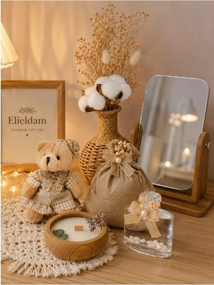 Elieldam Doğum Günü, Özel Gün, Yeni Iş, Sevgiliye Hediye Vazo, Ayna, Mum, Kolonya ve Ayıcıklı Anahtarlık ile Premium Hediye Seti