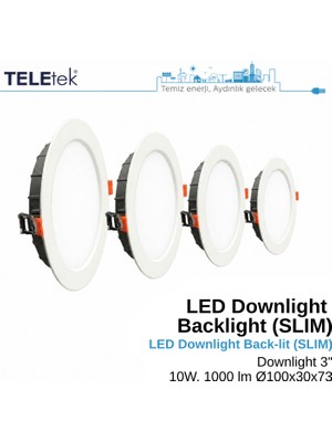 Teletek 10W LED Downlight Backlight Slim Yuvarlak Beyaz Işık  Spot Sıva Altı Panel Armatür , IP44 Ince Kasa Spot Aydınlatma