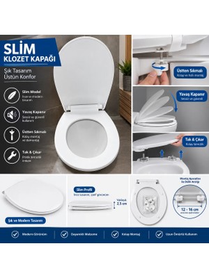 Klozet Kapağı Slim Oval Üstten Montaj Yavaş Kapanır