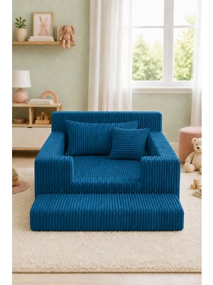 Katt Havuzlu Montessori Çocuk Yatağı 70X130 cm Tamamen Sünger Bariyerli Anne Yanı Karyola - Indigo Mavisi