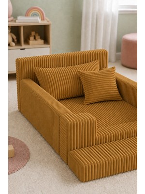 Katt Havuzlu Montessori Çocuk Yatağı 70X130 cm Tamamen Sünger Bariyerli Anne Yanı Karyola - Hardal