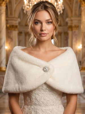 Elegance Scarf Kısa Suni Kürk Etol Gelin Bolero Suni Kürk Bolero Gelin Şalı Omuz Şalı Abiye Şal Kırık Beyaz