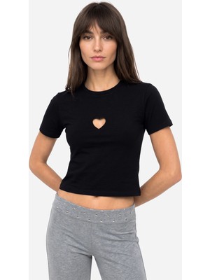 Mudo Kadın Siyah Fitted Bisiklet Yaka T-Shirt