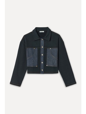 Mudo Kadın Indigo Kontrast Loose Fit Jean Ceket