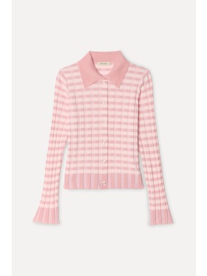 Mudo Kadın Pembe Jakarlı Fitted Polo Yaka Hırka