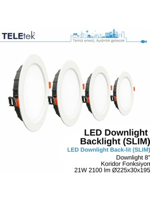 Teletek 21W LED Downlight 8 Koridor Fonksiyonlu Kitli Backlight Slim Yuvarlak Beyaz Işık  Spot Sıva Altı Panel Armatür , IP44 Ince Kasa Spot Aydınlatma