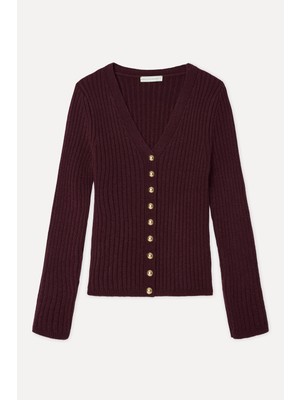 Mudo Kadın Bordo Fitted V Yaka Hırka
