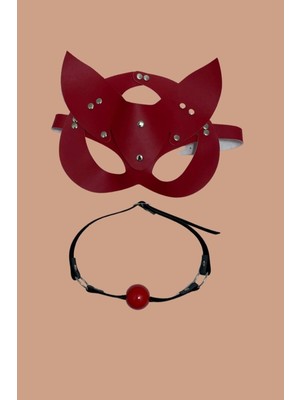 Esranın Dünyası Kırmızı Deri Maske ve Ağız Topu Harness Aksesuar