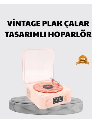 Astraltech 3-Ü-1 Gece Işığı Bluetooth Hoparlör ve Dijital Saat Vintage Plak Çalar Tasarımlı