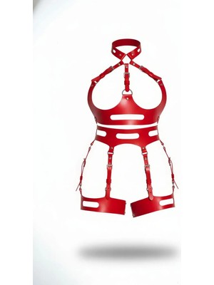 Esranın Dünyası Kırmızı Jartiyer Harness Deri Ayarlanabilir Tokalı Vücut Kemerleri - BRF1302