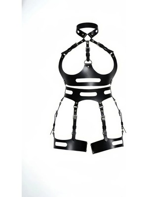 Esranın Dünyası Siyah Jartiyer Harness Deri Vücut Korse Tokalı - BRF1302