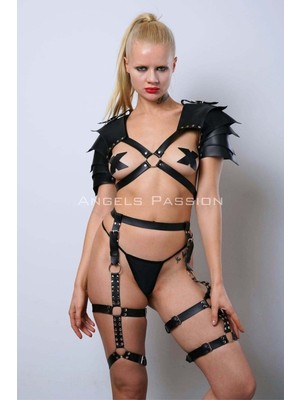 Esranın Dünyası Kadın Gladyatör Cosplay Kostüm, Deri Jartiyer Harness Takım - BRF1345