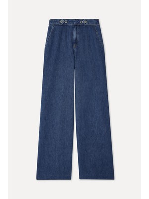 Mudo Kadın İndigo Kemer Detaylı Wide Leg Jean Pantolon