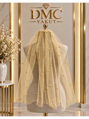 60 cm Boncuklu Kısa Duvak, Taraklı, Nikah Kına ve Gelinlik Için
