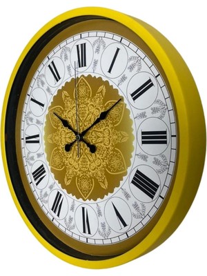 Sarı 36 cm Desenli Dekoratif Duvar Saati