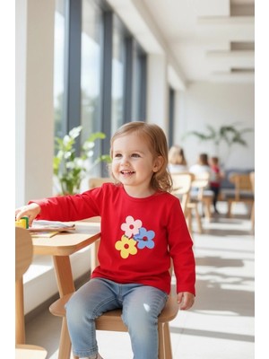 Erca Home Tekstil Ürünleri %100 Pamuklu Süprem Kumaş Mevsimlik Sweatshirt T Shırt  6 Ay,9 Ay,12 Ay,18 Ay Kız Kırmızı