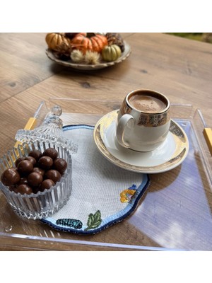 Linoriahome 2’li Gardenya Kumaş Sunum Peçetesi – Nakışlı Dekoratif Kahve ve Çay Peçetesi Seti