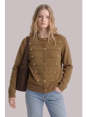 Soft & Basic Kadın Düğmeli Bisiklet Yaka Triko Crop Hırka
