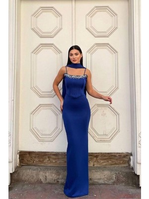 Lior Design Kadın Modern Tasarım Scuba Esnek Kumaş Straplez Balık Kesim Abiye Elbise