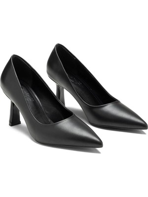 Dedos Kadın Yüksek Topuklu Sivri Burun Düz Stiletto Siyah Cilt  Ayakkabı