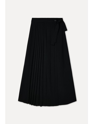 Mudo Kadın Siyah Pileli Cropped Fit Etekli Pantolon