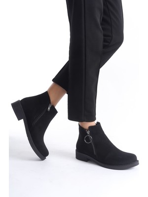 Zapatos Margaret Fermuarlı Ortopedik Taban Topuklu Süet Kadın Bot Sst - Siyah