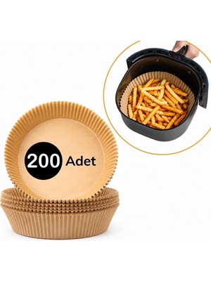 200 Adet Air Fryer Pişirme Kağıdı Tek Kullanımlık Yağlı Kağıdı Yuvarlak Tabak Model