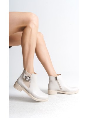 Zapatos Luna Fermuarlı Lastikli Ortopedik Taban Topuklu Kadın Bot Ckt - Krem